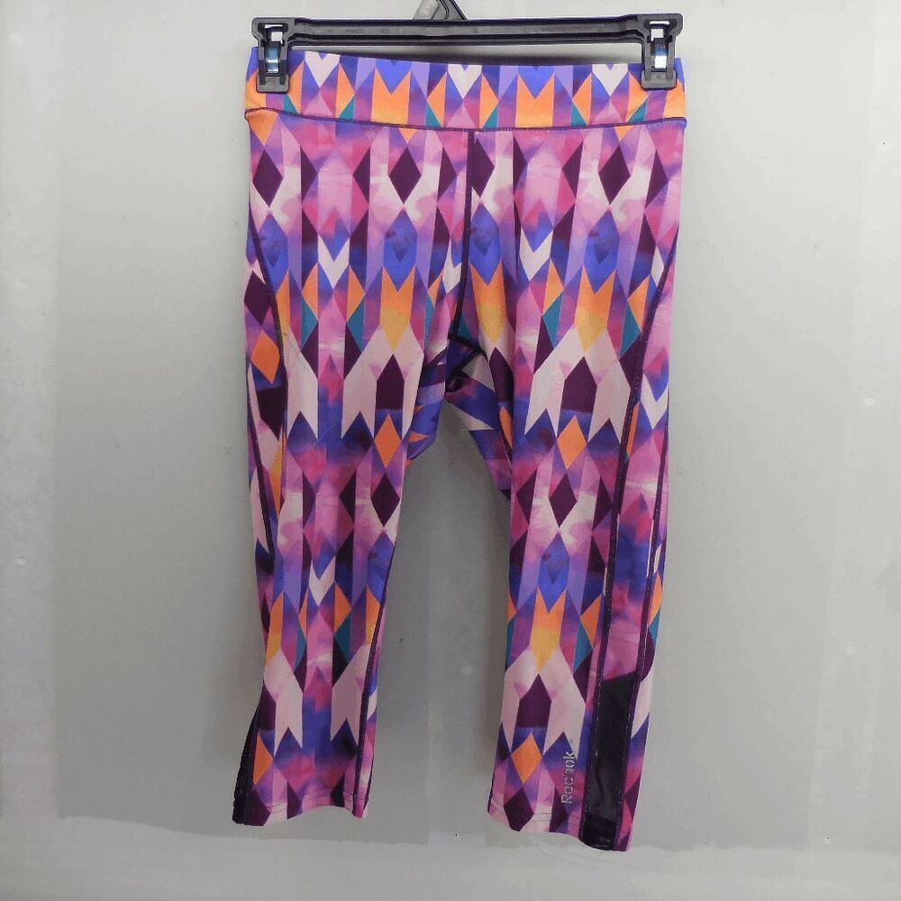 Reebok Womens Mid Rise Athletic Capri Yoga Compression Geometric Pants Medium